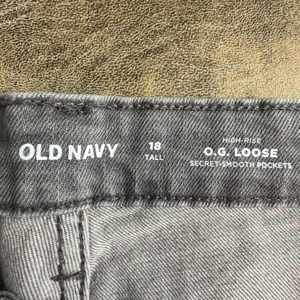 Old Navy OG Loose Jeans Womens 18 Tall Grey High Rise Distressed Pebbles Destroy - Picture 2 of 11